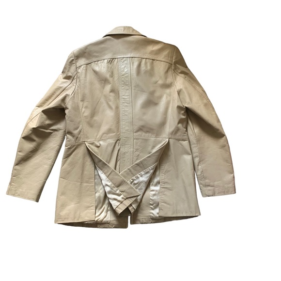 Vintage 1970's Cream Real Leather Jacket Sz 40 Med Unisex - Picture 4 of 8